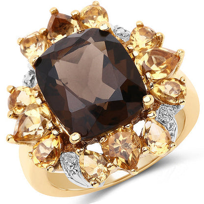 14K Yellow Gold Plated 7.10 Carat Genuine Smoky Quartz, Citrine & White Topaz Brass Ring Bids.com