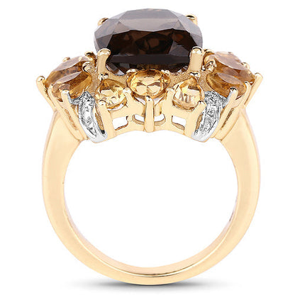 14K Yellow Gold Plated 7.10 Carat Genuine Smoky Quartz, Citrine & White Topaz Brass Ring Bids.com
