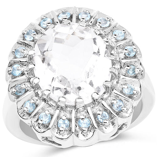 5.90 Carat Genuine Crystal Quartz and Swiss Blue Topaz .925 Sterling Silver Ring Bids.com