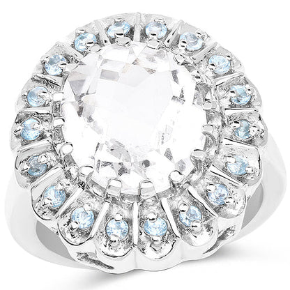 5.90 Carat Genuine Crystal Quartz and Swiss Blue Topaz .925 Sterling Silver Ring Bids.com
