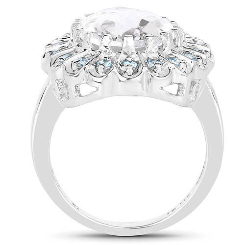 5.90 Carat Genuine Crystal Quartz and Swiss Blue Topaz .925 Sterling Silver Ring Bids.com