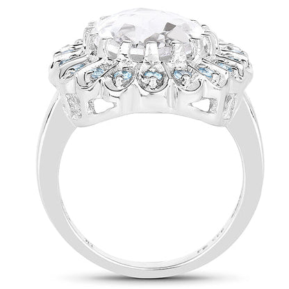 5.90 Carat Genuine Crystal Quartz and Swiss Blue Topaz .925 Sterling Silver Ring Bids.com