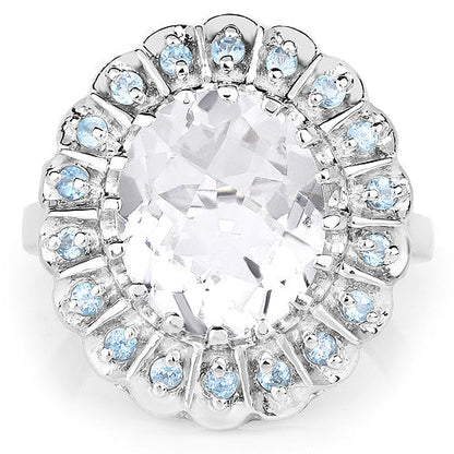 5.90 Carat Genuine Crystal Quartz and Swiss Blue Topaz .925 Sterling Silver Ring Bids.com