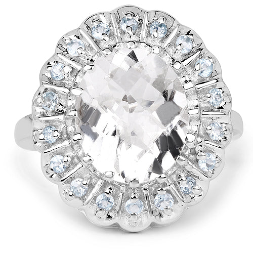 5.90 Carat Genuine Crystal Quartz and Swiss Blue Topaz .925 Sterling Silver Ring Bids.com