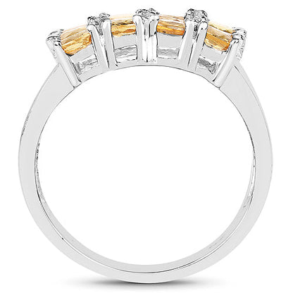 2.67 Carat Genuine Yellow Sapphire and White Diamond .925 Sterling Silver Ring Bids.com