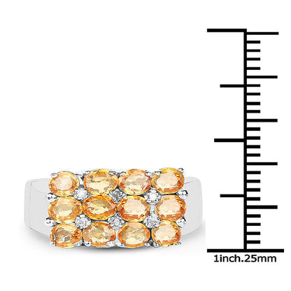 2.67 Carat Genuine Yellow Sapphire and White Diamond .925 Sterling Silver Ring Bids.com