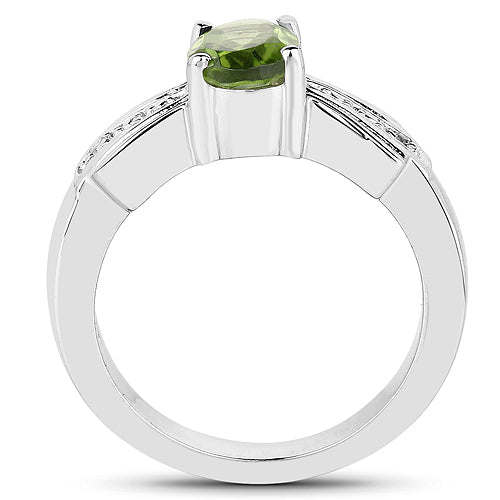 1.13 Carat Genuine Peridot and White Topaz .925 Sterling Silver Ring Bids.com