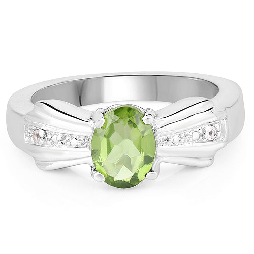 1.13 Carat Genuine Peridot and White Topaz .925 Sterling Silver Ring Bids.com
