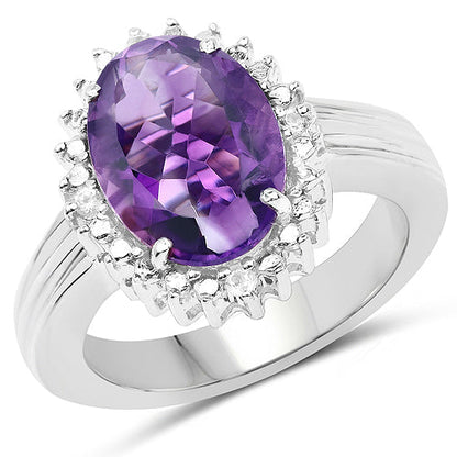 4.99 Carat Genuine Amethyst and White Topaz .925 Sterling Silver Ring Bids.com