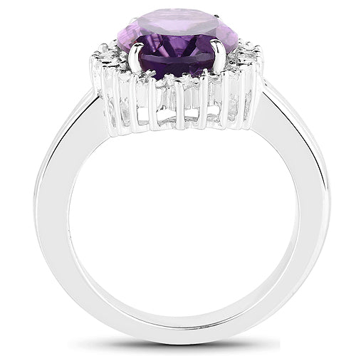 4.99 Carat Genuine Amethyst and White Topaz .925 Sterling Silver Ring Bids.com