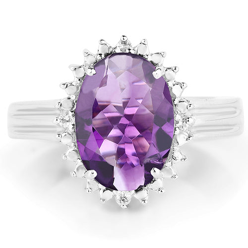 4.99 Carat Genuine Amethyst and White Topaz .925 Sterling Silver Ring Bids.com