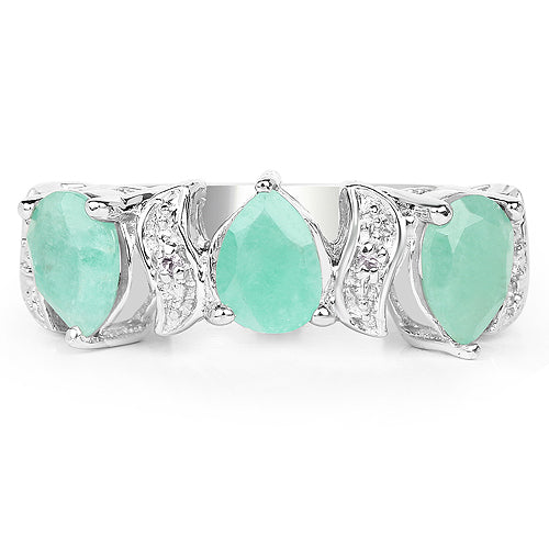1.87 Carat Genuine Emerald and White Topaz .925 Sterling Silver Ring Bids.com