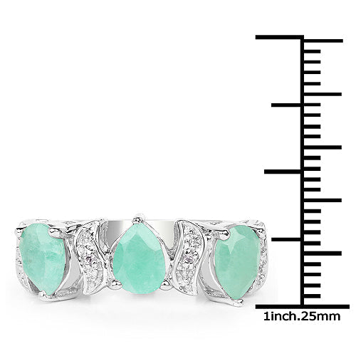 1.87 Carat Genuine Emerald and White Topaz .925 Sterling Silver Ring Bids.com