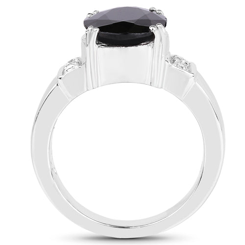 5.29 Carat Genuine Black Sapphire and White Topaz .925 Sterling Silver Ring Bids.com