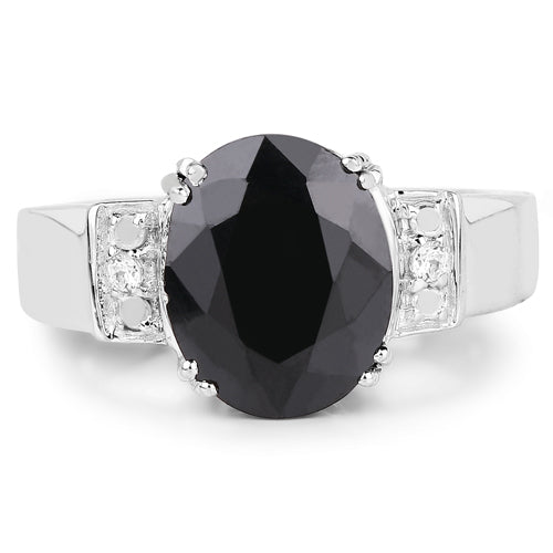 5.29 Carat Genuine Black Sapphire and White Topaz .925 Sterling Silver Ring Bids.com