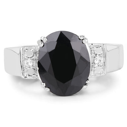 5.29 Carat Genuine Black Sapphire and White Topaz .925 Sterling Silver Ring Bids.com