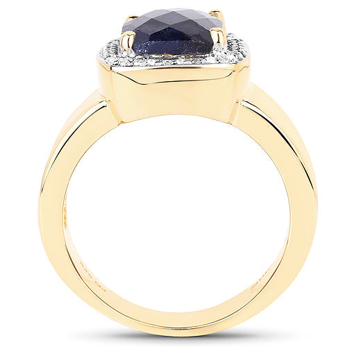 14K Yellow Gold Plated 4.07 Carat Dyed Sapphire and White Topaz .925 Sterling Silver Ring Bids.com