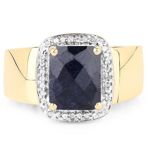 14K Yellow Gold Plated 4.07 Carat Dyed Sapphire and White Topaz .925 Sterling Silver Ring Bids.com
