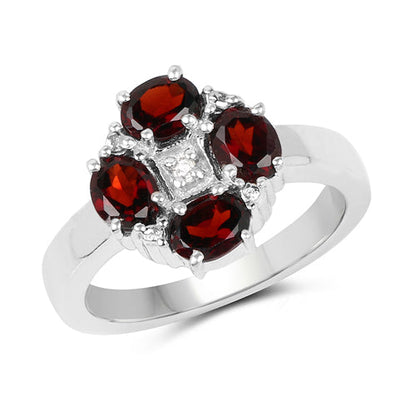 2.02 Carat Genuine Garnet & White Topaz .925 Sterling Silver Ring Bids.com