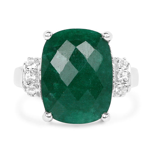 8.50 Carat Dyed Emerald and White Topaz .925 Sterling Silver Ring Bids.com