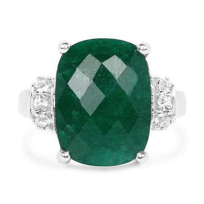 8.50 Carat Dyed Emerald and White Topaz .925 Sterling Silver Ring Bids.com