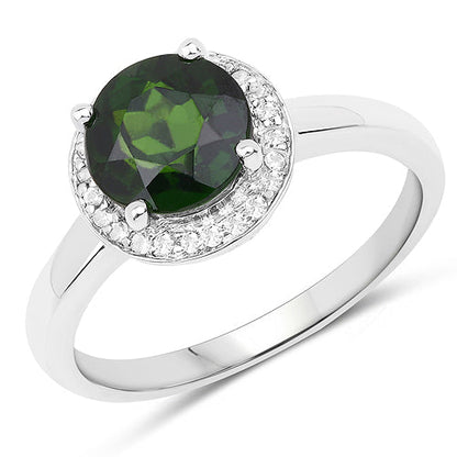 1.92 Carat Genuine Chrome Diopside and White Topaz .925 Sterling Silver Ring Bids.com
