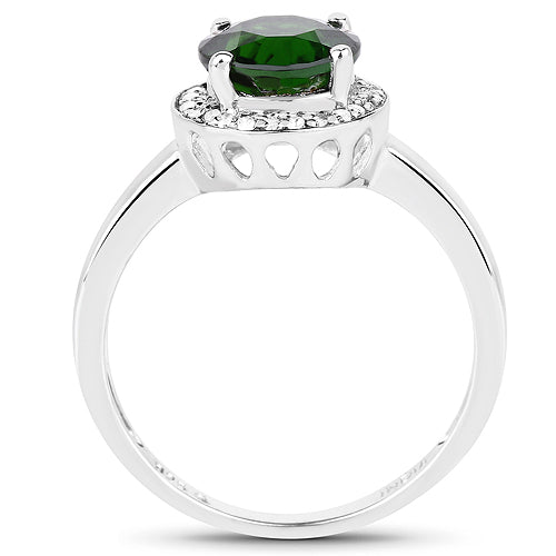 1.92 Carat Genuine Chrome Diopside and White Topaz .925 Sterling Silver Ring Bids.com