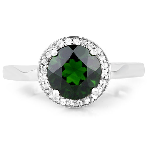 1.92 Carat Genuine Chrome Diopside and White Topaz .925 Sterling Silver Ring Bids.com
