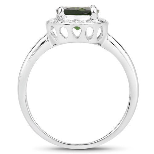 1.90 Carat Genuine Chrome Diopside and White Topaz .925 Sterling Silver Ring Bids.com