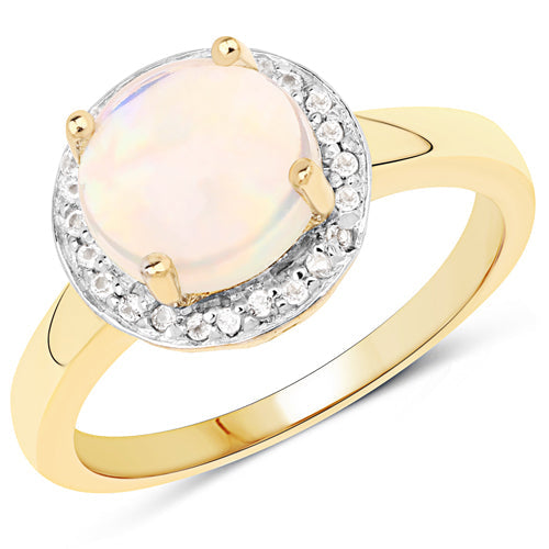 0.95 Carat Genuine Ethiopian Opal and White Topaz .925 Sterling Silver Ring Bids.com