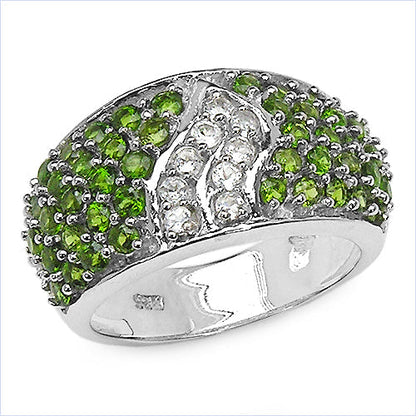 2.44 Carat Genuine Chrome Diopside & White Topaz .925 Sterling Silver Ring Bids.com