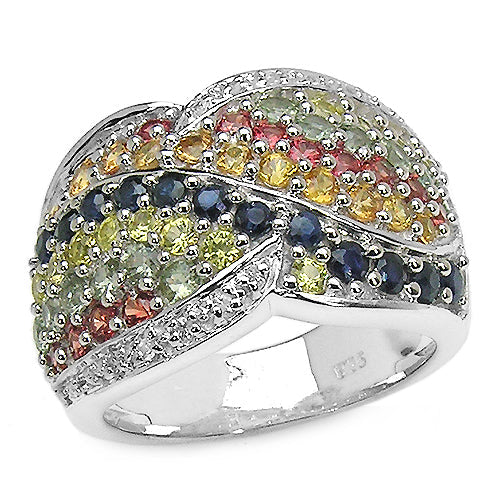 3.07 Carat Genuine Multi Sapphire .925 Sterling Silver Ring Bids.com