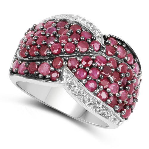 3.06 Carat Genuine Ruby & White Topaz .925 Sterling Silver Ring Bids.com