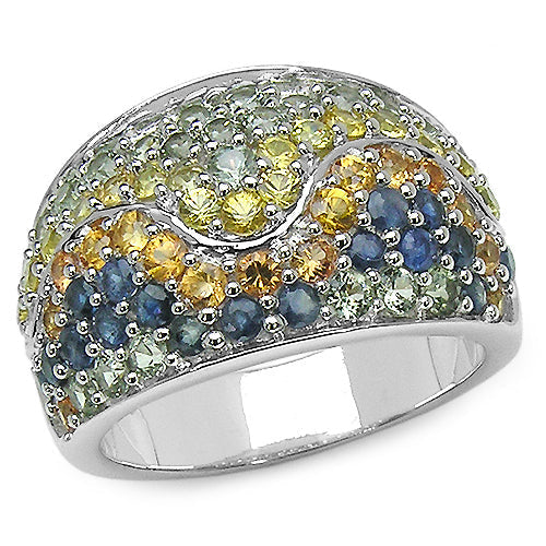 3.60 Carat Genuine Multi Sapphire .925 Sterling Silver Ring Bids.com
