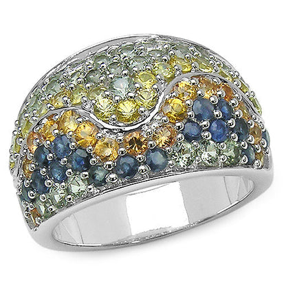 3.60 Carat Genuine Multi Sapphire .925 Sterling Silver Ring Bids.com