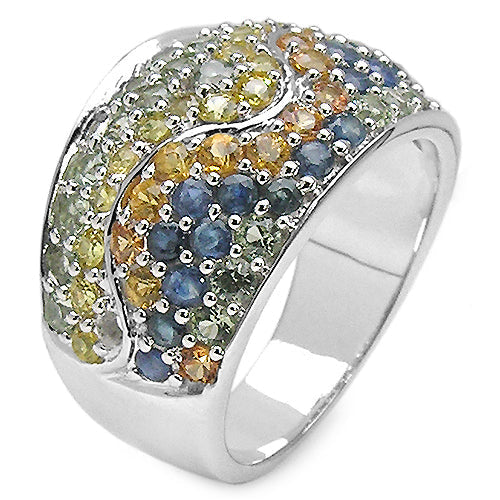 3.60 Carat Genuine Multi Sapphire .925 Sterling Silver Ring Bids.com