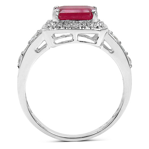 1.52 Carat Glass Filled Ruby and White Topaz .925 Sterling Silver Ring Bids.com