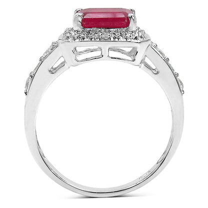 1.52 Carat Glass Filled Ruby and White Topaz .925 Sterling Silver Ring Bids.com