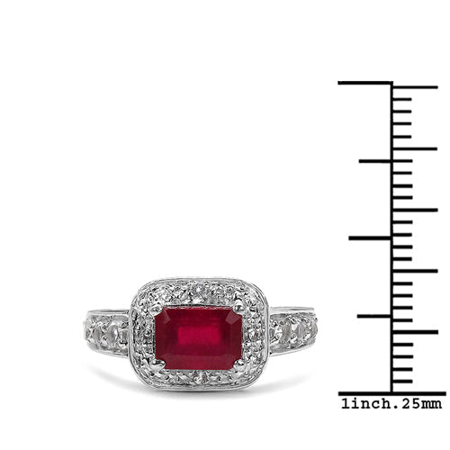 1.52 Carat Glass Filled Ruby and White Topaz .925 Sterling Silver Ring Bids.com