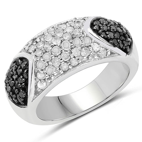 0.99 Carat Genuine Black Diamond and White Diamond .925 Sterling Silver Ring Bids.com