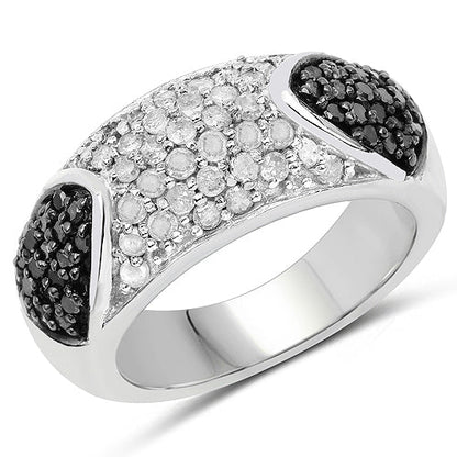 0.99 Carat Genuine Black Diamond and White Diamond .925 Sterling Silver Ring Bids.com