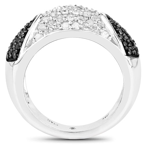 0.99 Carat Genuine Black Diamond and White Diamond .925 Sterling Silver Ring Bids.com