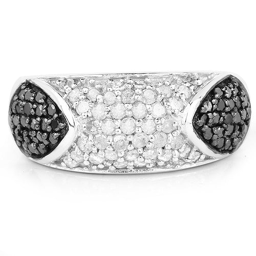 0.99 Carat Genuine Black Diamond and White Diamond .925 Sterling Silver Ring Bids.com