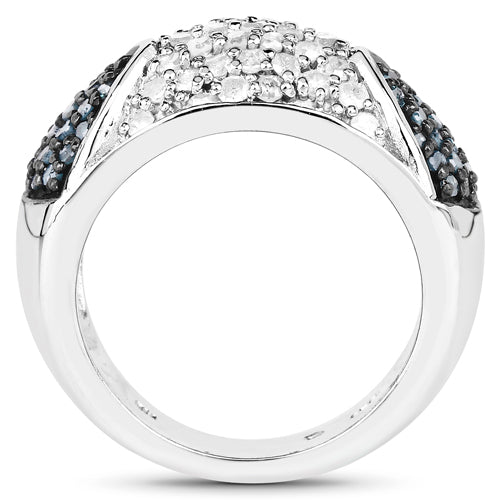 0.94 Carat Genuine Blue Diamond and White Diamond .925 Sterling Silver Ring Bids.com
