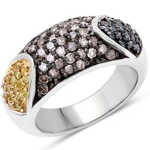 0.95 Carat Genuine Blue Diamond, Champagne Diamond & Yellow Diamond .925 Sterling Silver Ring Bids.com