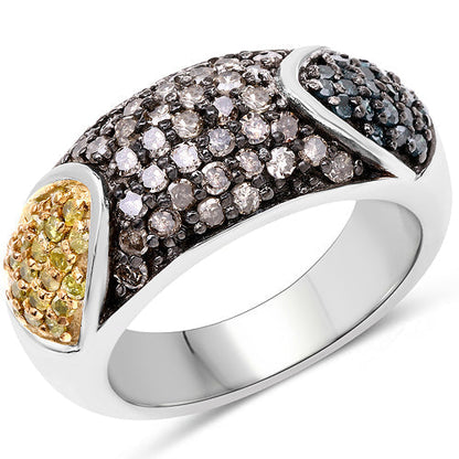 0.95 Carat Genuine Blue Diamond, Champagne Diamond & Yellow Diamond .925 Sterling Silver Ring Bids.com
