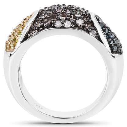 0.95 Carat Genuine Blue Diamond, Champagne Diamond & Yellow Diamond .925 Sterling Silver Ring Bids.com