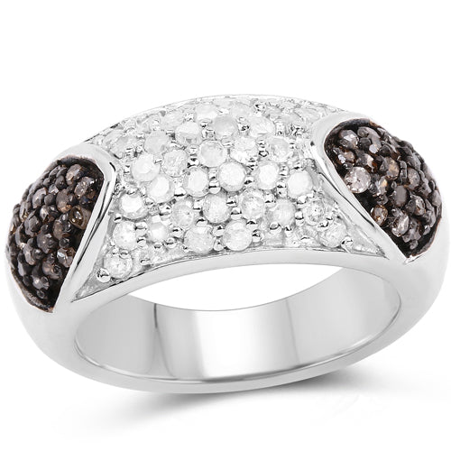 0.94 Carat Genuine Champagne Diamond and White Diamond .925 Sterling Silver Ring Bids.com
