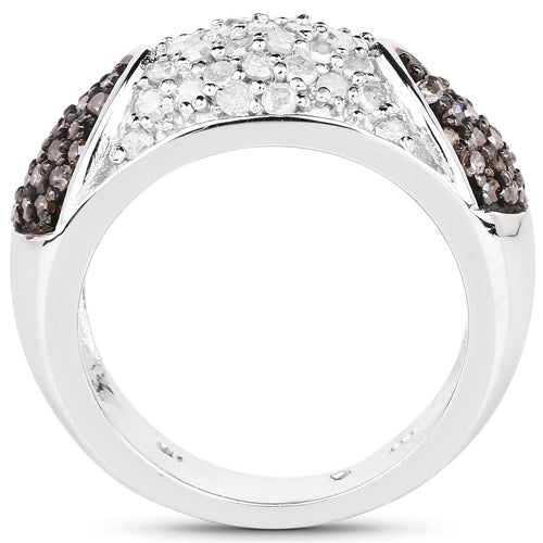 0.94 Carat Genuine Champagne Diamond and White Diamond .925 Sterling Silver Ring Bids.com