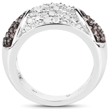 0.94 Carat Genuine Champagne Diamond and White Diamond .925 Sterling Silver Ring Bids.com